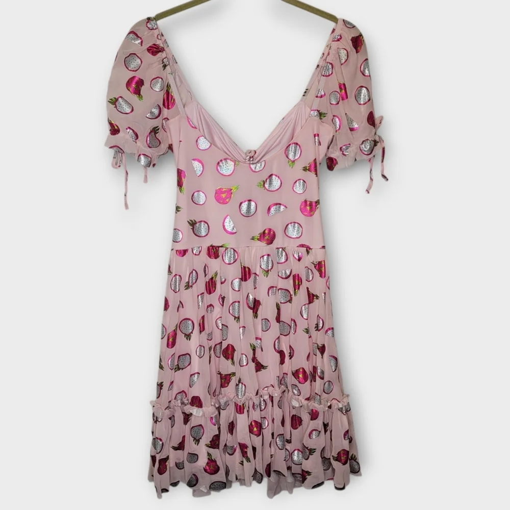 BlackMilk Dragon Fruit Tea Party Mini Dress L Pink Metallic Fairy Kei Kawaii - Picture 6 of 8